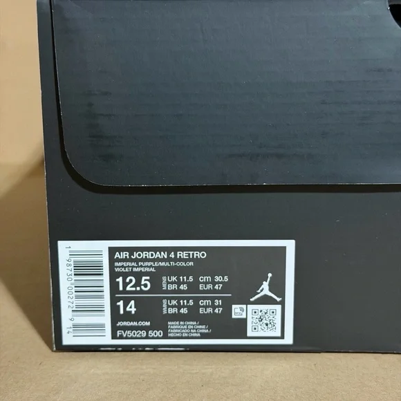 Nike Air Jordan 4 Retro Imperial Purple Lakers AJ4 Men's Size 12.5 - Picture 9 of 11